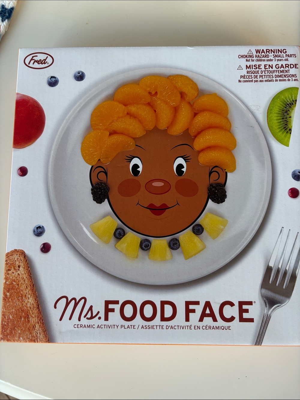 NWT Fred Ms. Food Face Ceramic Activity Plate - Brown Face with Yellow Accents